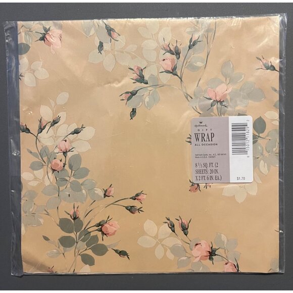 Hallmark All Occasions Sealed Gift Wrap Cream Colored With Pink‎ Roses 2 Sheets - Picture 1 of 3